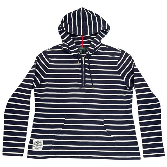 Lauren by Ralph Lauren Tops - Lauren Ralph Lauren Navy Stripe Half Zip Hoodie Pullover Sweatshirt - L